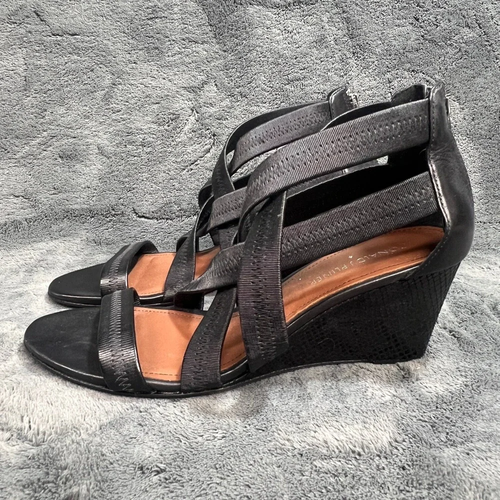 Donald J Pliner Black Leather Strappy Wedge Sandal Heel 8.5N Womens Designer